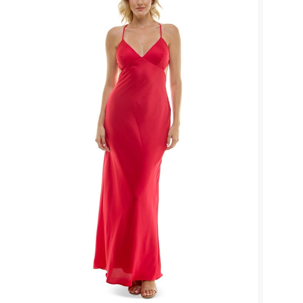 B. Darlin Cherry Red Long Social Gown With Spaghetti Straps Size 15/16 100% Poly